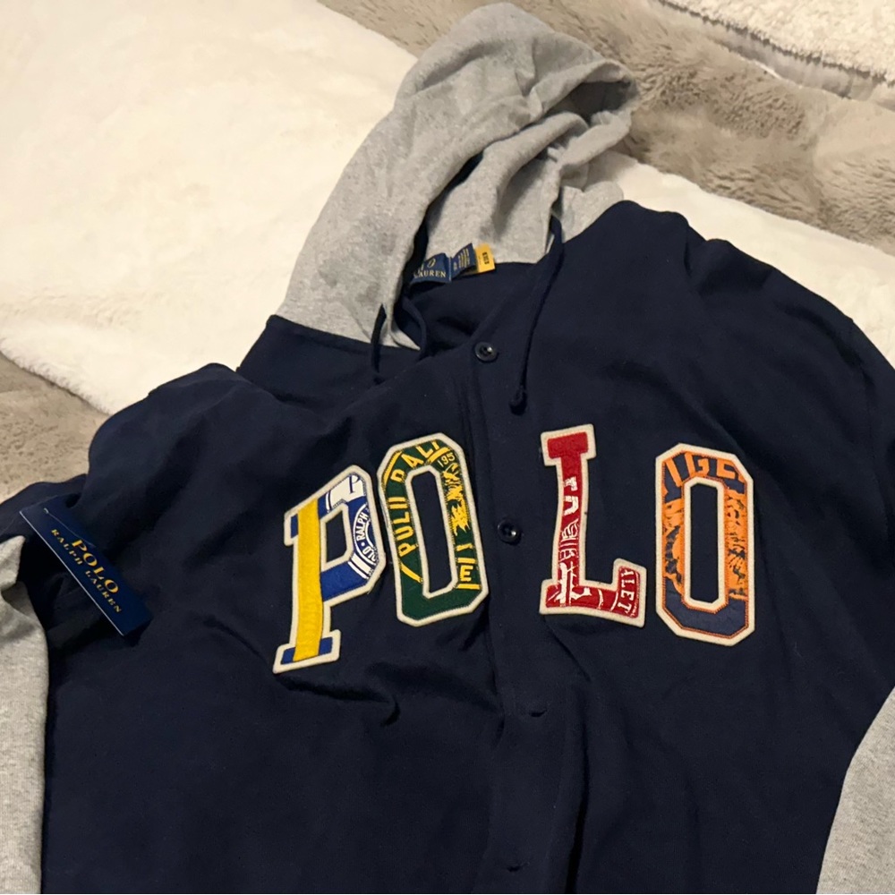 NWT - POLO RALPH LAUREN JERSEY LONG SLEEVE HOODIE BUTTON UP SIZE XL